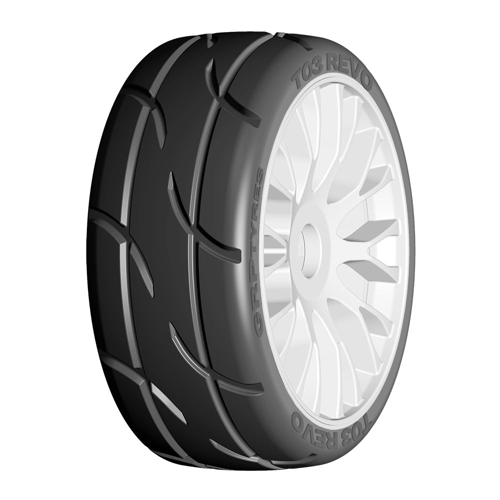 1:8 GT - T03 REVO - XM2 SuperSoft - Mounted on New 20 Spoked FLEX White Wheel - 1 Pair