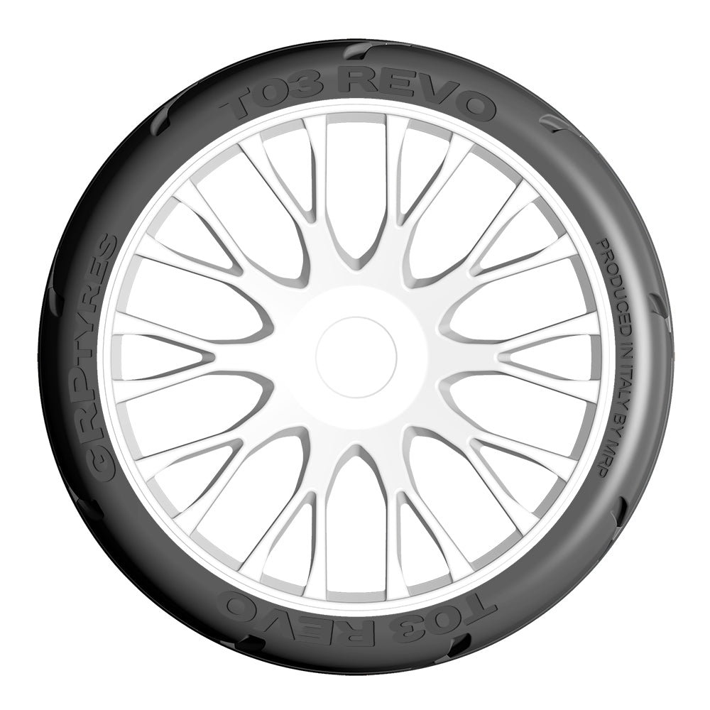 1:8 GT - T03 REVO - XM2 SuperSoft - Mounted on New 20 Spoked FLEX White Wheel - 1 Pair
