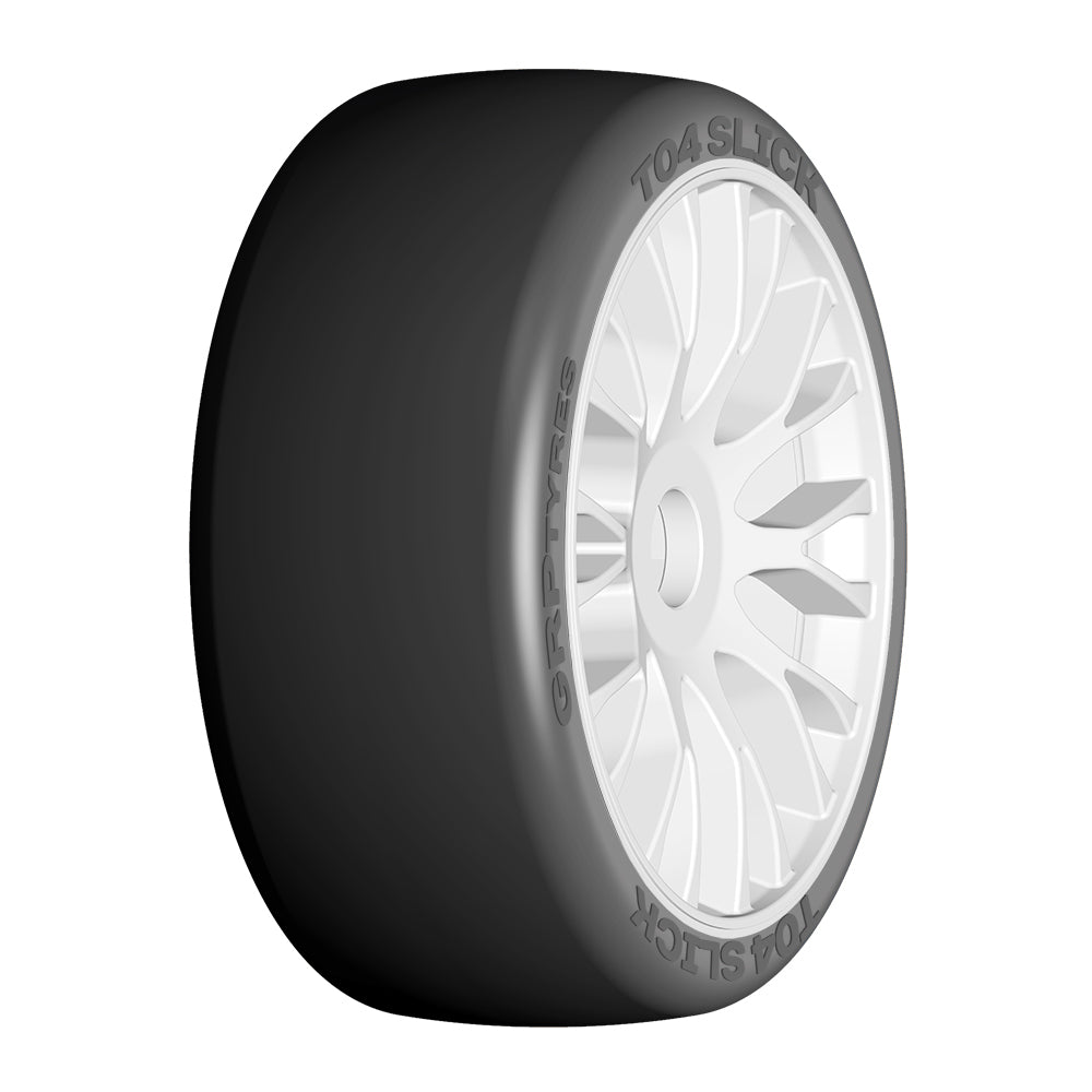 1:8 GT - T04 SLICK - XB1 UltraSoft - Mounted on New 20 Spoked RIGID White Wheel - 1 Pair