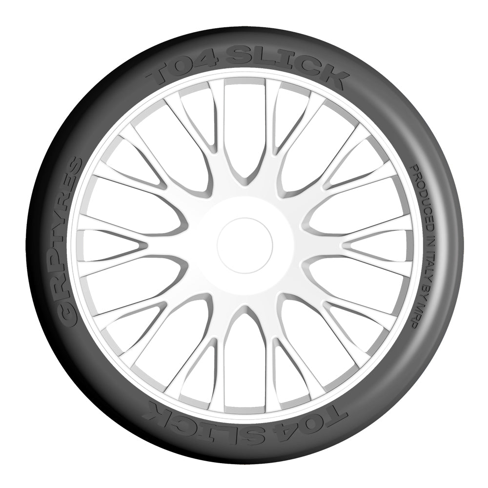 1:8 GT - T04 SLICK - XB1 UltraSoft - Mounted on New 20 Spoked RIGID White Wheel - 1 Pair