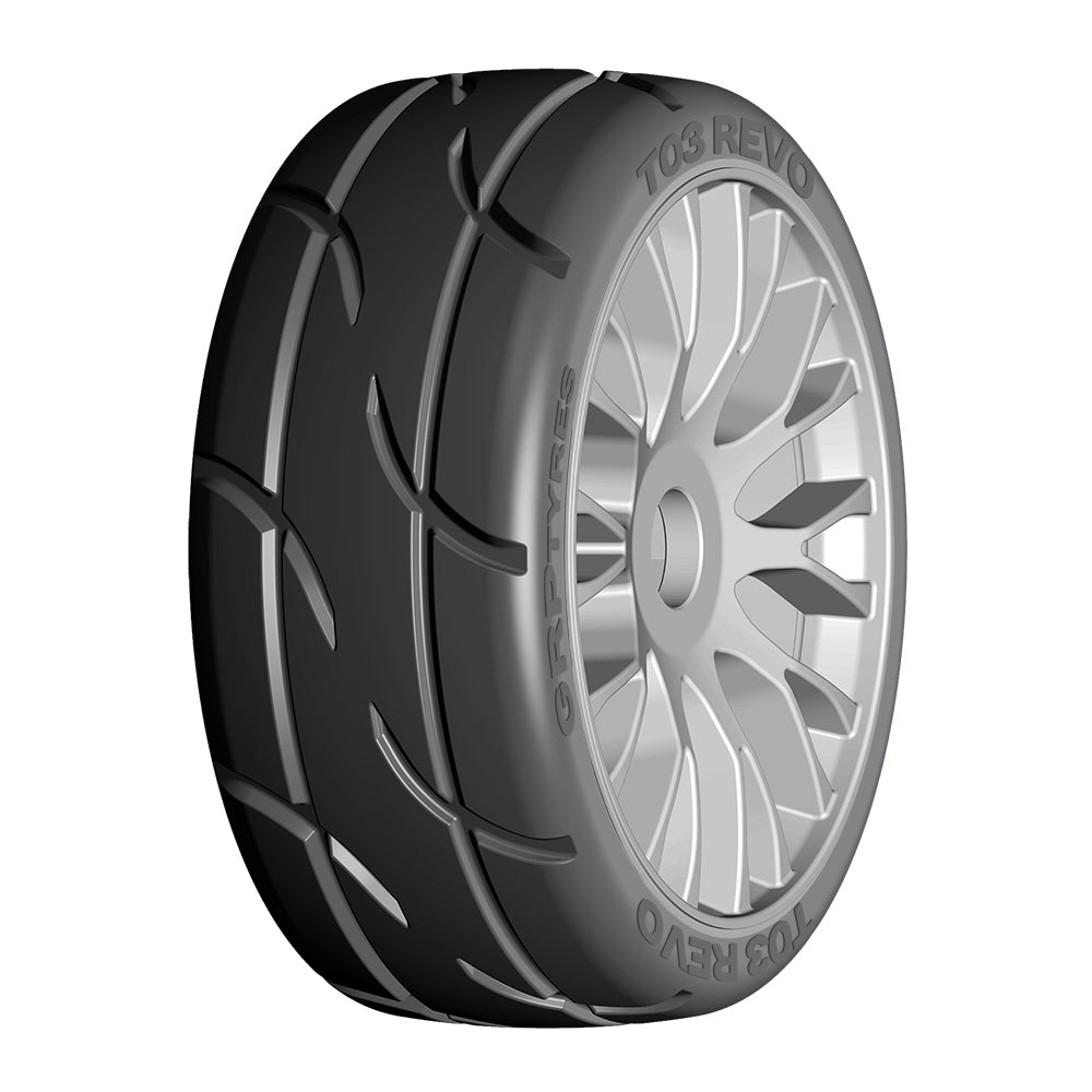 1:8 GT - T03 REVO - XM2 SuperSoft - Mounted on New 20 Spoked FLEX Silver Wheel - 1 Pair