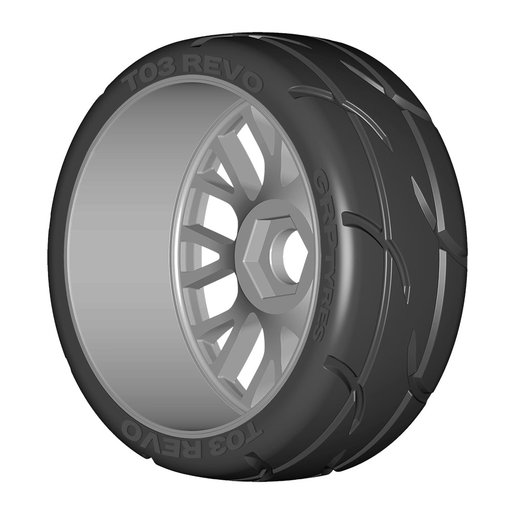 1:8 GT - T03 REVO - XM2 SuperSoft - Mounted on New 20 Spoked FLEX Silver Wheel - 1 Pair