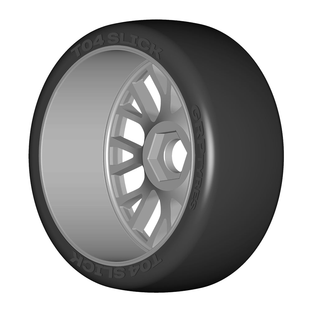 1:8 GT - T04 SLICK - XB2 ExtraSoft - Mounted on New 20 Spoked FLEX Silver Wheel - 1 Pair