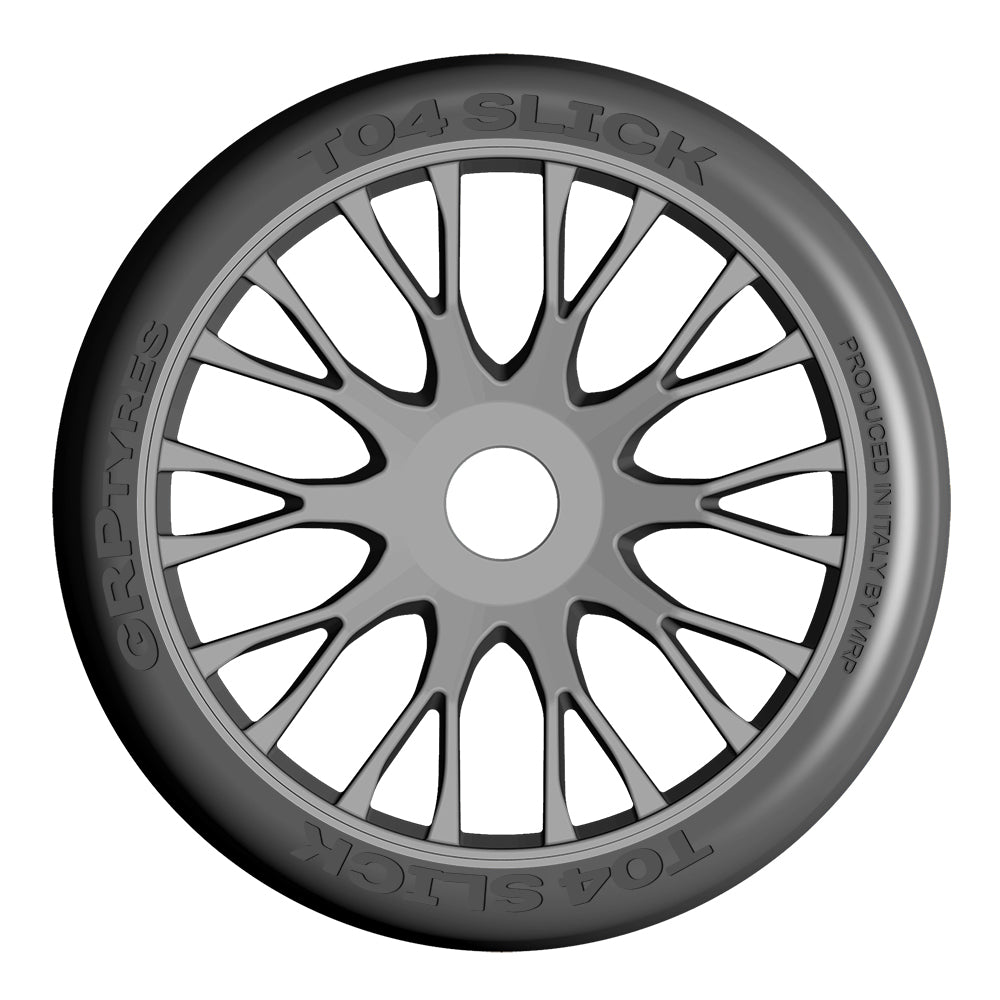 1:8 GT - T04 SLICK - XB2 ExtraSoft - Mounted on New 20 Spoked FLEX Silver Wheel - 1 Pair