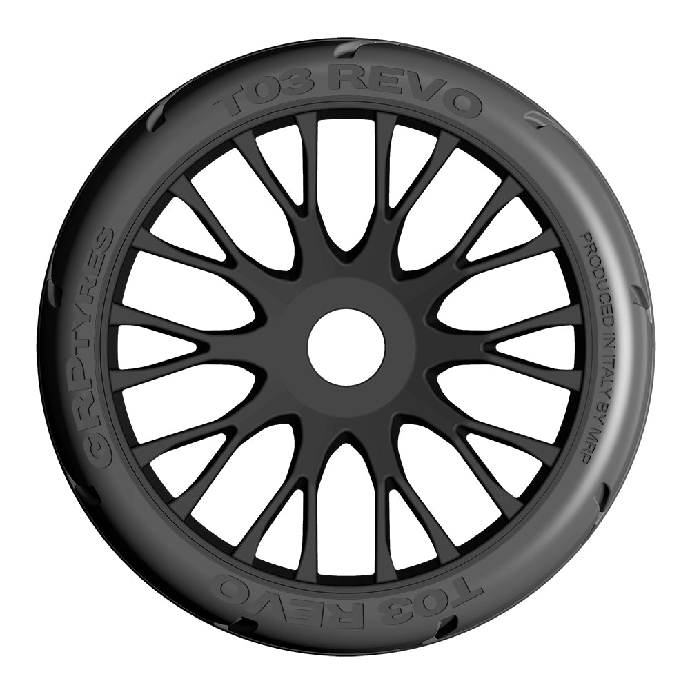 1:8 GT - T03 REVO - XM2 SuperSoft - Mounted on New 20 Spoked FLEX Black Wheel - 1 Pair