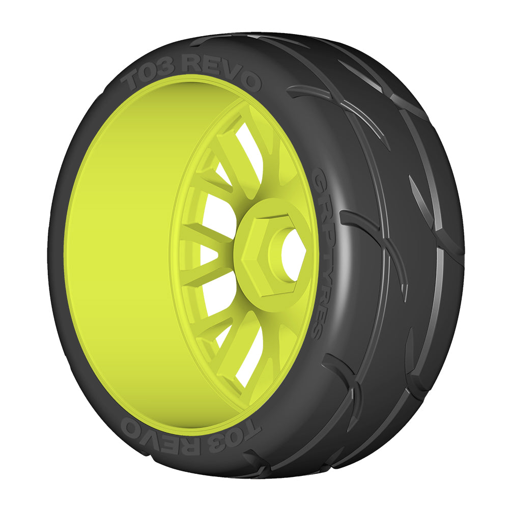 1:8 GT - T03 REVO - XB1 UltraSoft - Mounted on New 20 Spoked FLEX Yellow Wheel - 1 Pair