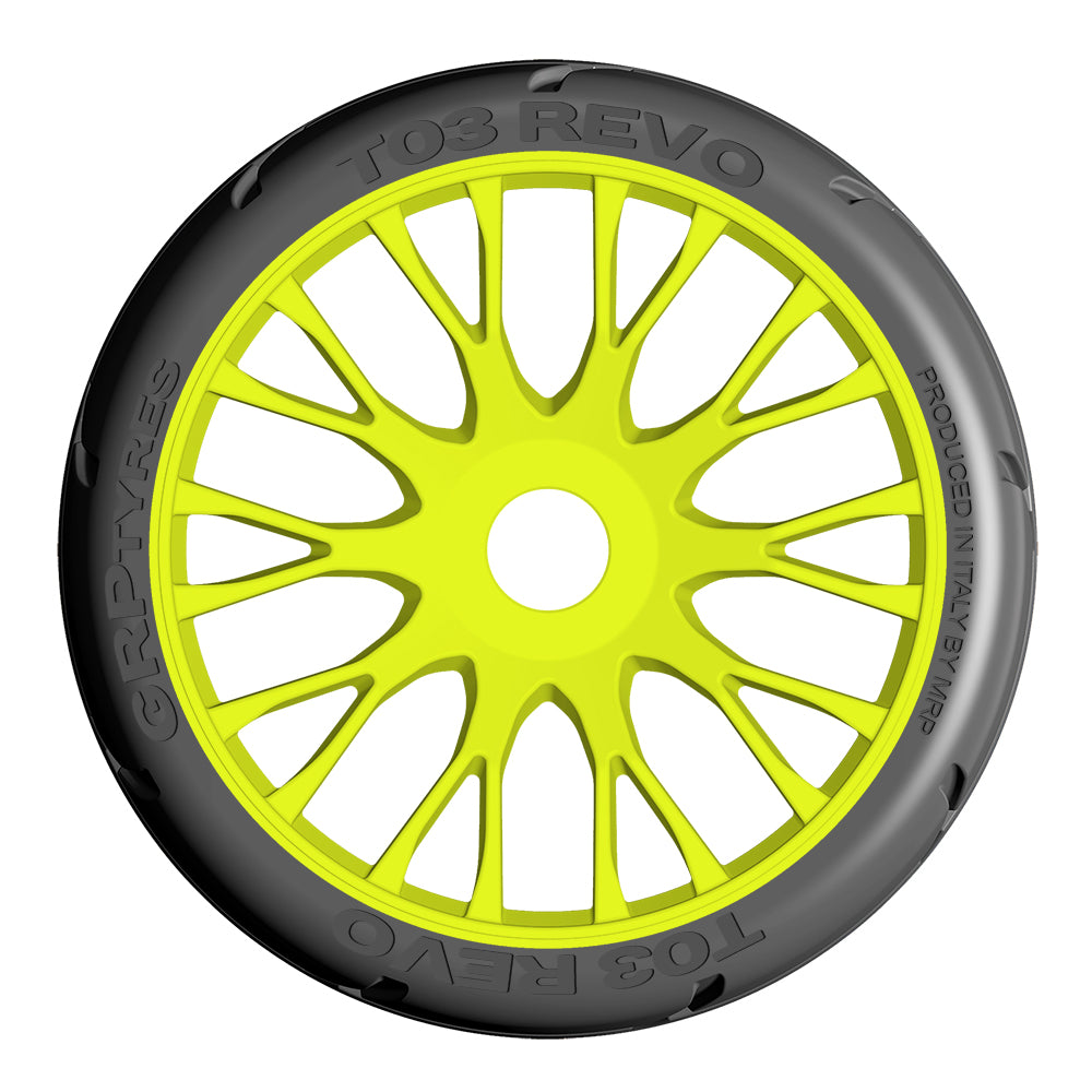 1:8 GT - T03 REVO - XB1 UltraSoft - Mounted on New 20 Spoked FLEX Yellow Wheel - 1 Pair