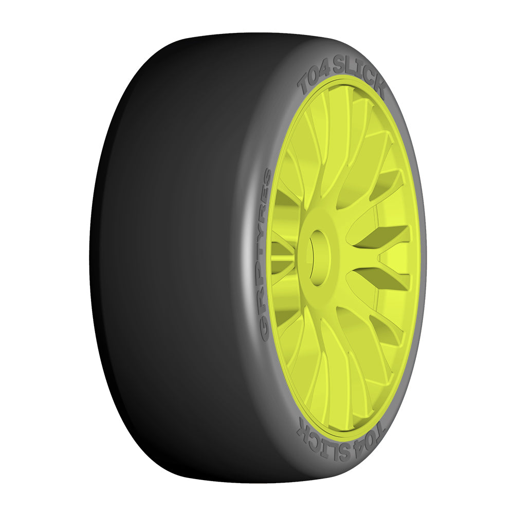1:8 GT - T04 SLICK - XB1 UltraSoft - Mounted on New 20 Spoked FLEX Yellow Wheel - 1 Pair