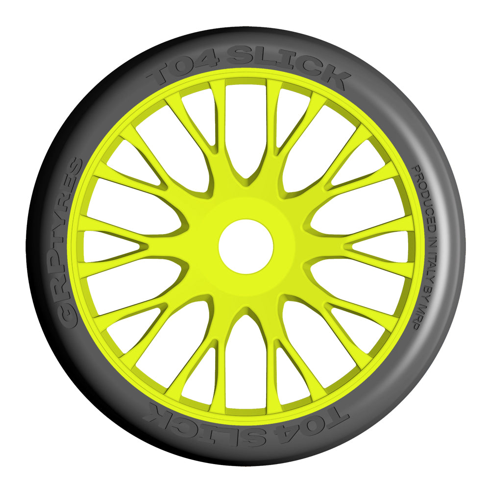 1:8 GT - T04 SLICK - XB1 UltraSoft - Mounted on New 20 Spoked FLEX Yellow Wheel - 1 Pair