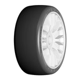 1:8 GT - T04 SLICK - XB3 Soft - Mounted on New 20 Spoked RIGID White Wheel - 1 Pair 