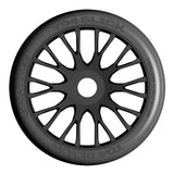 1:8 GT - T04 SLICK - XM2 SuperSoft - Mounted on New 20 Spoked FLEX Black Wheel - 1 Pair 